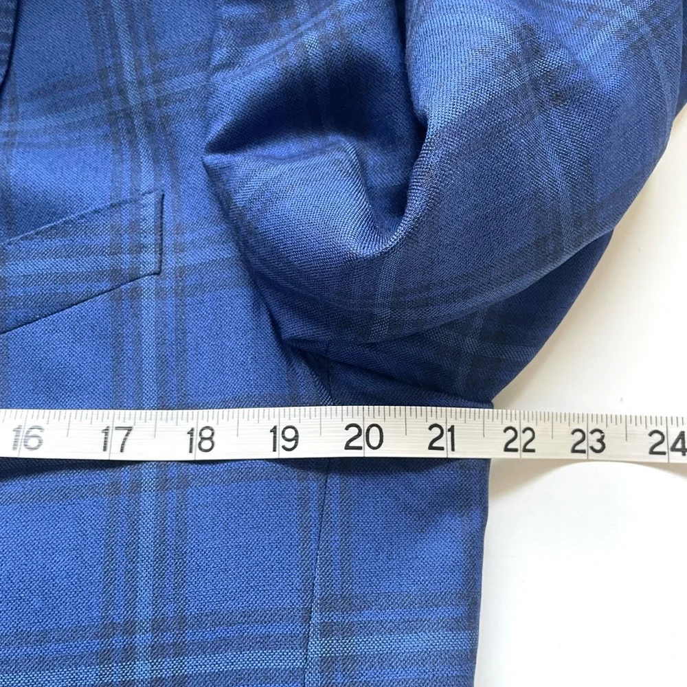 Ermenegildo Zegna Wool Sport Coat Blue Windowpane US 42L/IT 52L Blazer Office